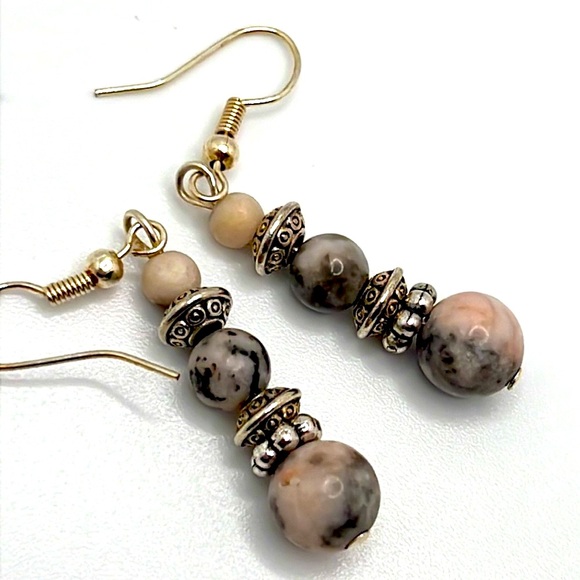 Pink Zebra Jasper Earrings. - Picture 2 of 4